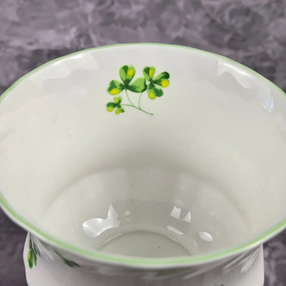 Royal Dover Fine Bone China Shamrock Tea Cup and Saucer Green White Vintage